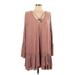 Free People Casual Dress - DropWaist V-Neck Long sleeves: Brown Print Dresses - Women's Size Large
