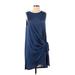 Kori America Casual Dress - Wrap Crew Neck Sleeveless: Blue Dresses - Women's Size Small