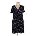 Ann Taylor Casual Dress - Mini V-Neck Short sleeves: Black Floral Dresses - Women's Size Medium