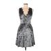 Design Lab Lord & Taylor Casual Dress - A-Line V Neck Sleeveless: Gray Dresses - Women's Size Medium