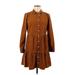 J.Crew Factory Store Casual Dress - Shirtdress High Neck Long sleeves: Brown Solid Dresses - Women's Size 8