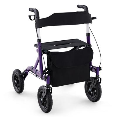 Costway Height Adjustable Rollator Walker Foldable Rolling Walker with Seat for Seniors-Purple