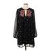 Taylor & Sage Casual Dress - Mini Plunge Long sleeves: Black Print Dresses - Women's Size Large