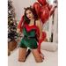 Acuteok Women s Christmas Costumes Mrs. Claus Costume Sleeveless Faux Fur Trim Halter Romper Short Jumpsuit