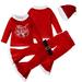 Godderr 1-9 Years Boys Girls Christmas Plush Set Tops + Bell-Bottom Pants + Hat 3-Piece Spring Fall Winter Christmas Set for Baby Kids