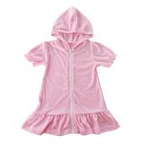 Virmaxy Girls Kids Solid Hooded Robes Toddler Girls Full Zip Up Swimsuit Coverup Puffy Sleeves Lightweight Beach Bathing Suit Robe Pink 2T