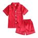 KYAIGUO Kids Silk Pajamas Unisex Satin Pajamas Set Soft Silk Button down Cozy Sleepwear 2 Piece Pjs Set for Teen Kid 9m-13t(Short Sleeve Shorts)