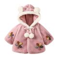 QUYUON Baby Puffer Jacket Clearance Long Sleeve Fleece Jacket Toddler Girls Solid Color Plush Cute Floral Ears Winter Hoodie Thick Coat Cloak Purple 18-24 Months
