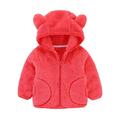 QUYUON Baby Girls Hooded Jacket Clearance Long Sleeve Fleece Jacket Kids Baby Warm Girls Boys Flannel Winter Fleece Jackets Sweatshirt Hooded Watermelon Red 1T-2T