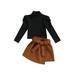 Suanret Toddler Kids Girls Skirt Sets Long Sleeve Turtleneck T-shirt Irregular Skirt with Belt Fall Outfits Black 3-4 Years
