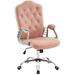 Adjustable Office Chairs Manicure Lumbar Support Work Chair Cute Swivel Rolling Nail Chair Ergonomic Chair with Armrest 3535 (Pink)