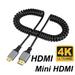 4K@60HZ 0.5-2.4M Compatible HDMI TO HDMI/MINI HDMI/ Micro HDMI/Coiled Extension Flexible Spiral Cable Male to Male Plug Cable TO MINI HDMI 0.5-2.4M