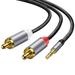 3.5mm to 2RCA Cable Aux Audio Cable 3.5 Jack to 2 RCA Male Adapter Splitter for TV Box Video Amplifier Speaker Wire Cord Grey 2m