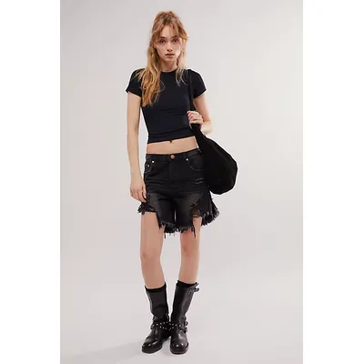 OneTeaspoon Frankies Cutoff Shorts at Free People in Double Black, Size: 26