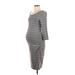 Isabel Maternity Casual Dress - Midi Scoop Neck 3/4 sleeves: Gray Print Dresses - Women's Size Medium