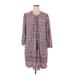 Terra & Sky Casual Dress - Shift Tie Neck 3/4 sleeves: Purple Dresses - Women's Size 2X