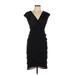 Adrianna Papell Cocktail Dress - Party V-Neck Short sleeves: Black Solid Dresses - Women's Size 4