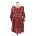 R. Vivimos Casual Dress - Mini Scoop Neck 3/4 sleeves: Burgundy Dresses - Women's Size Medium