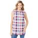 Plus Size Women's Sleeveless Seersucker Shirt by Woman Within in Red White Blue Plaid (Size 2X)