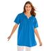 Plus Size Women's Smocked Split Neck Tunic by Woman Within in Bright Cobalt (Size M)