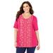 Plus Size Women's Placement Print Tee by Catherines in Pink Burst Geo (Size 4X)