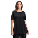 Plus Size Women's Stretch Knit Boatneck Swing Tunic by The London Collection in Black (Size 1X)