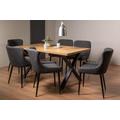 Bentley Designs Ramsay Oak Melamine 6 Seater Dining Table - X Leg with 6 Cezanne Dark Grey Faux Leather Chairs - Black Legs