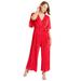 Plus Size Women's Wide-Leg Plisse Jumpsuit by June+Vie in Vivid Pink (Size 30/32)