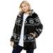 Plus Size Women's Faux Fur Snowflake Print Hooded Jacket by Woman Within in Black Snowflake Fair Isle (Size 2X)