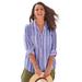 Plus Size Women's The New Utility Shirt by Catherines in French Blue Etchy Stripes (Size 2X)
