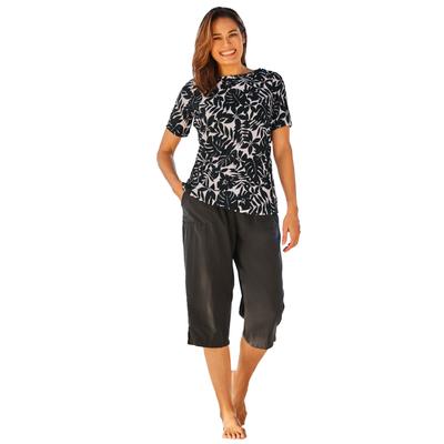 Plus Size Women's Cross-Back Swim Tee by Swim 365 in Black Palm (Size 38)
