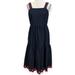 J. Crew Dresses | J. Crew Women's Midi Dress Navy Sleeveless Embroidered Size 6 Elastic Waist | Color: Blue/Pink | Size: 6