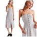 Urban Outfitters Dresses | Bdg Dress Womens 2 White Blue Strapless Linen Blend Striped Pockets Button Front | Color: White | Size: 2