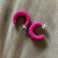 J. Crew Jewelry | J Crew Seed Bead Beaded Statement Hoop Earrings Pink Fuchsia Nwot | Color: Pink | Size: Os