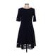 Jessica Howard Casual Dress - A-Line Crew Neck Short Sleeve: Blue Print Dresses - Women's Size 8