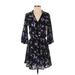 Lush Casual Dress - Mini V Neck 3/4 sleeves: Black Floral Dresses - Women's Size Small