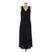 Slinky Brand Casual Dress - Midi V Neck Sleeveless: Black Print Dresses - Women's Size Medium