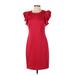 Tommy Hilfiger Casual Dress - Sheath High Neck Short sleeves: Red Print Dresses - Women's Size 4