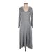 Banana Republic Casual Dress - Midi V-Neck 3/4 sleeves: Gray Solid Dresses - Women's Size Small Petite