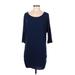 Express One Eleven Casual Dress - Shift Scoop Neck 3/4 sleeves: Blue Print Dresses - Women's Size Medium