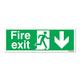 Fire Exit Arrow Down Sign - Landscape - Self adhesive vinyl sticker 300mm x 100mm - Pack of 25