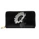 OPSREY Sunflower Black Grey Printed Genuine Leather Wallet Men's and Women's Long Clutch Portable Zip Wallet