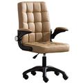 CJGKDJS Swivel Chair Computer Office Task Desk Chair Home Comfort Chairs with Leather Sponge Flip-up Arms Adjustable Height for Bedroom Conference Room, Brown