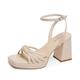 Modatope Platform Bow Sandals for Women Chunky Heel Strappy Platform Heels Square Open Toe Heeled Sandals Ankle Strap Block Heel Sanadals, A-nude, 6 UK