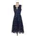 Vineyard Vines Casual Dress - A-Line V-Neck Sleeveless: Blue Print Dresses - Women's Size 2
