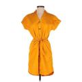Nine West Casual Dress - Shirtdress Collared Short sleeves: Orange Print Dresses - Women's Size X-Small