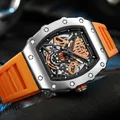 BAOGELA-Montre mécanique entièrement automatique pour homme horloge orange étanche montres creuses