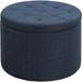 Latitude Run® Jaquelina 22" Wide Tufted Round Storage Ottoman Polyester/Scratch/Tear Resistant in Blue | 16.25 H x 22 W x 22 D in | Wayfair