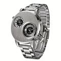 Montre-bracelet de luxe en acier inoxydable pour hommes, double mouvement, grand cadran, montre d'affaires pour hommes