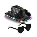 Chapeau de cowboy à led pour femmes, chapeau de cowboy avec lunettes en forme de cœur pour disco, accessoires de costume de fête d'halloween